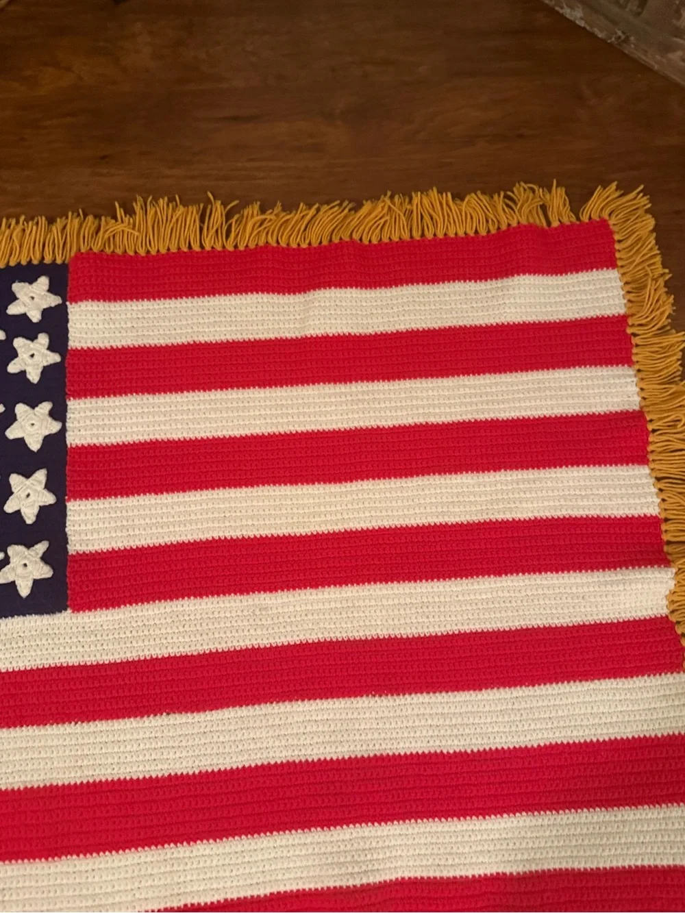 Handmade American Flag Crochet Throw/Afghan with Fringe